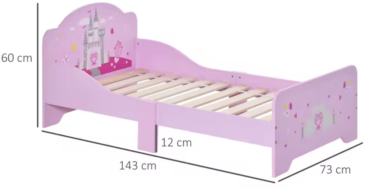 Children's bed - Princess bed - Bed - Castle - Pink - 143x7cm