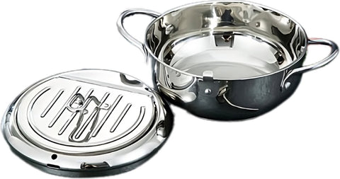 Kleine Frituurpan - Mini Friteuse - Mini Frituurpan - 2,2 Liter -Roestvrij Staal - Japanse frituurpan - met Thermometer - en Deksel Keuken Tempura Frituurpan - Kookpot