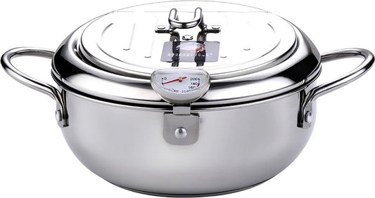 Kleine Frituurpan - Mini Friteuse - Mini Frituurpan - 2,2 Liter -Roestvrij Staal - Japanse frituurpan - met Thermometer - en Deksel Keuken Tempura Frituurpan - Kookpot
