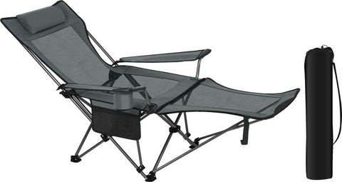 Opvouwbare Campingstoel - Comfortabele Kampeerstoel - met Verwijderbare Voetsteun - Ingebouwde Drinkhouder - Weerbestendig en Draagbaar - Grijs