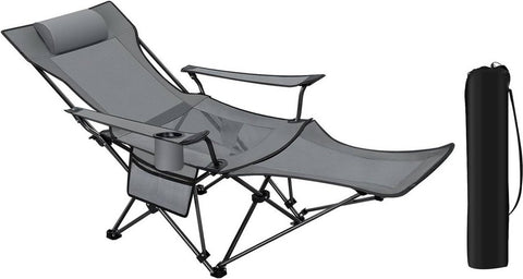 Opvouwbare Campingstoel - 2-in-1 campingstoel - Relaxstoel - Ligstoel met bekerhouder - Verstelbare rugleuning en VoetensteunVerstelbare Rugleuning - Voetensteun - 150 Kg