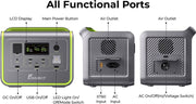 Draagbare energiecentrale - LiFePO4 zonnegenerator, - 3500 Times Cycle - 800W AC uitgang - 200W max zonne-ingang - 8 stopcontacten - Igarenaansteker - DC6530 - 2xUSB-A - 3x Type-C - AC uitgang - Volledig opgeladen - 512Wh - Groen