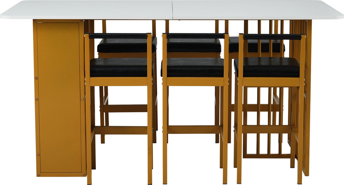 Opvouwbare Eettafel - Multifunctionele Uitschuifbare Eettafel - Beweegbare Eettafel - Uitschuifbare Eettafel met Lades - Eettafel in 3-Vorm - Wit en Goud