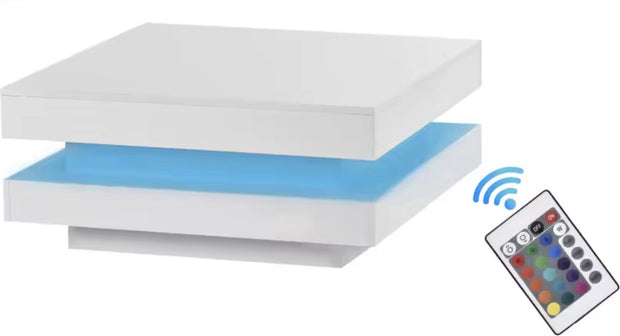 Hoogglans salontafel - Vierkant salontafel - Draaibaar - 16 kleuren ledverlichting - Hoogglans wit - 70x70x36cm