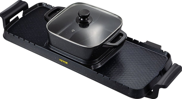 Elektrische BBQ - Pan Grill en Hot Pot - Krachtig 2400W - Draagbaar en Rookvrij - Afneembare Anti-aanbaklaag - BBQ - Gourmet - Grill - Kookgerei - Koken - Grillen