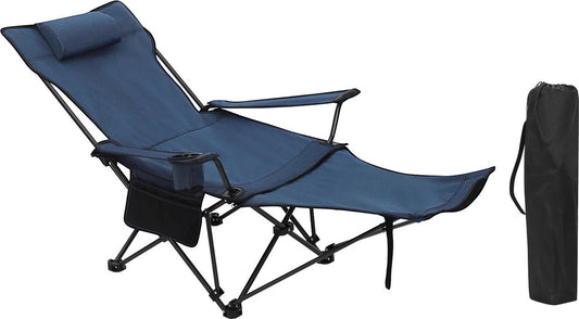 Opvouwbare camping stoel - Camping stoel licht gewicht - Tuin stoel - Lig stoel opvouwbaar - Lounge stoel met intrekbare voetsteun - Oxford stof - Beach stoel