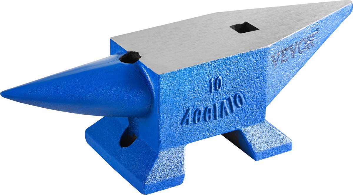 Smid Aambeeld - Groot Werkgebied - van Gesmeed Hoogwaardig Staal met een Hoge Hardheid - Smeden en Vormen van Metaal - Polijst - Ehandeling - 10 kg - voor Metaalsmeden - Klinken - Pletten - Blauw