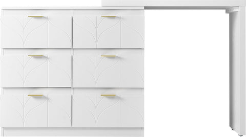 Kaptafel, Wit (Zonder spiegel en kruk), met 6 Laden, Vergulde Handgrepen, draaibaar tafelblad (180°), gelakt, bloemmotief, schokbestendig afgeronde hoeken