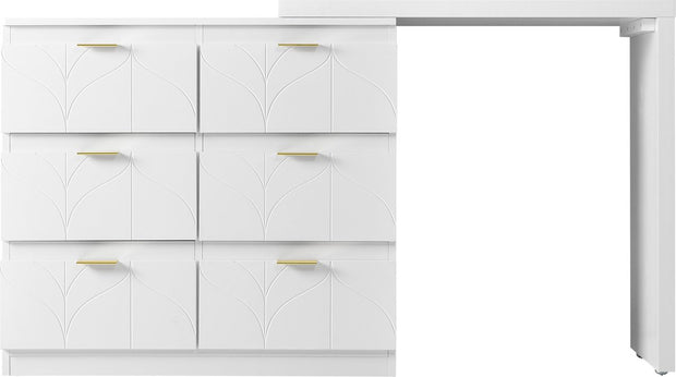 Kaptafel, Wit (Zonder spiegel en kruk), met 6 Laden, Vergulde Handgrepen, draaibaar tafelblad (180°), gelakt, bloemmotief, schokbestendig afgeronde hoeken