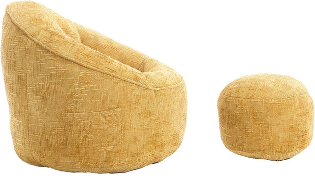 Zitzak Sofa met Voetensteun - Luxe Chenille Bean Bag Stoel -- Ergonomische Loungestoel met Hoge Rugleuning – Comfortabele Fauteuil - Geel