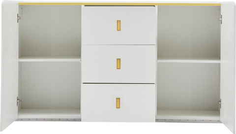 LED - Modern wit dressoir met LEDverlichting - 150x35x80 cm - 2 deuren, 3 lades en RGB-kleuren - Opbergkast voor woonkamer, eetkamer of hal - Wit