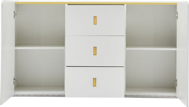 LED - Modern wit dressoir met LEDverlichting - 150x35x80 cm - 2 deuren, 3 lades en RGB-kleuren - Opbergkast voor woonkamer, eetkamer of hal - Wit