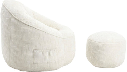 Zitzak met Voetensteun - Stoel met Hoge Druk Schuimvulling - Ergonomisch Ontwerp - Chenille Stof - 89x88x76 cm - Beige