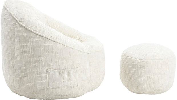 Zitzak met Voetensteun - Stoel met Hoge Druk Schuimvulling - Ergonomisch Ontwerp - Chenille Stof - 89x88x76 cm - Beige