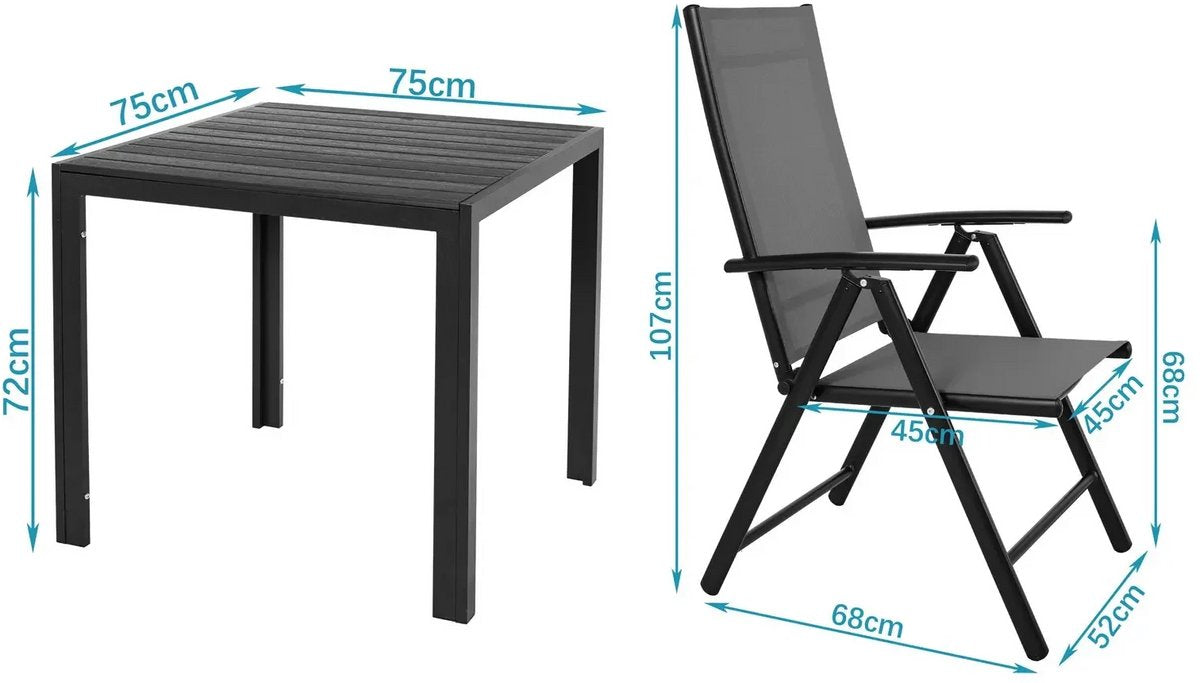 Tuinset - 3-delig - zilver - tuinstoelen - tuintafel - tuinsets - tuinstoelen verstelbaar - tuin set - tuinset 2 persoons