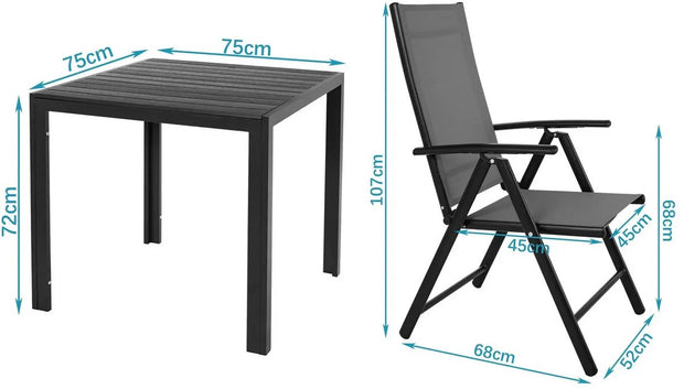 Tuinset - 3-delig - zilver - tuinstoelen - tuintafel - tuinsets - tuinstoelen verstelbaar - tuin set - tuinset 2 persoons