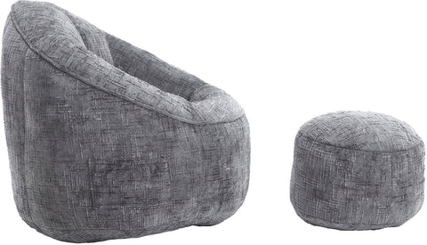 Zitzak met Voetensteun - Loungestoel met Hoge Druk Schuimvulling - Beanbag Ergonomisch Ontwerp - Chenille Stof – 89x88x76 cm - Grijs