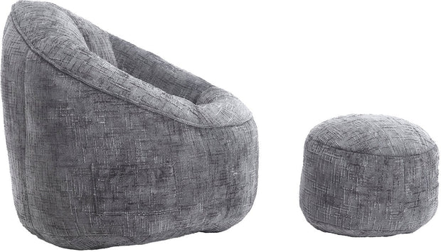 Zitzak met Voetensteun - Loungestoel met Hoge Druk Schuimvulling - Beanbag Ergonomisch Ontwerp - Chenille Stof – 89x88x76 cm - Grijs