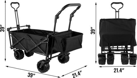 Trolley - Luxe Grote Zwarte Bolderkar - Opvouwbaar Luchtbanden - Tuinkar Kindervervoer - Strandkar met Dak - 100Kg Draagvermogen - 100x55cm