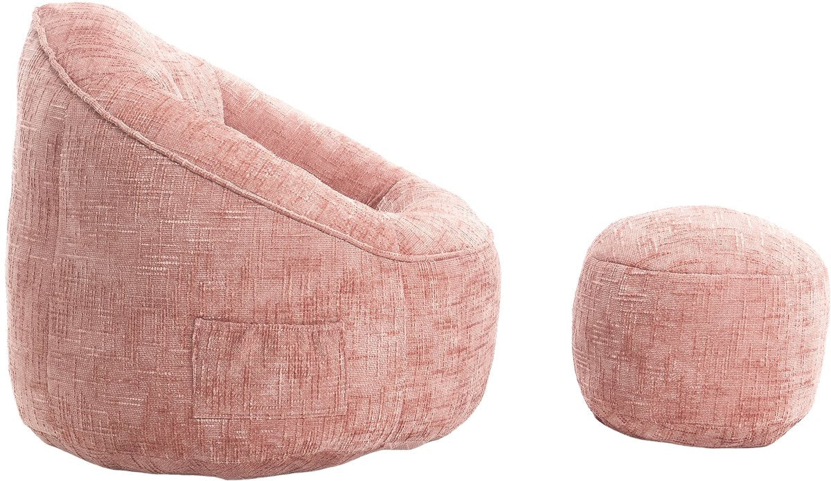 Zitzak Stoel met Voetensteun - Beanbag in Luxe Chenille Stof - Hoge Druk Schuimvulling - Ergonomisch Ontwerp - 89x88x76 cm - Roze