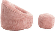 Zitzak Stoel met Voetensteun - Beanbag in Luxe Chenille Stof - Hoge Druk Schuimvulling - Ergonomisch Ontwerp - 89x88x76 cm - Roze