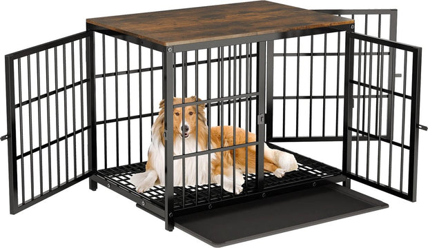 Hondenbench - Dressoir - Uit Te Breiden - Meubelstijl - Drie Deuren - Uitneembaar Dienblad - 78.5x56.5x65cm - Zwart