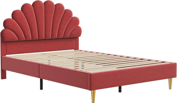 Gestoffeerd Bed - Bloemvormig Hoofdeind - Zonder Matras - 140x200 cm - Wine Red