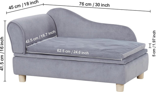 Hondensofa - Hondenbank - Honden slaapbank - Voor grote honden en katten - 76 x 45 x 41,5 cm - Maximaal belastbaar gewicht 22,6 kg - Grijs
