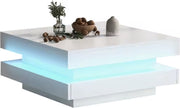 Salontafel - Hoogglans salontafel - Vierkant salontafel - Draaibaar - 16 kleuren ledverlichting - Hoogglans wit - 70x70x36cm