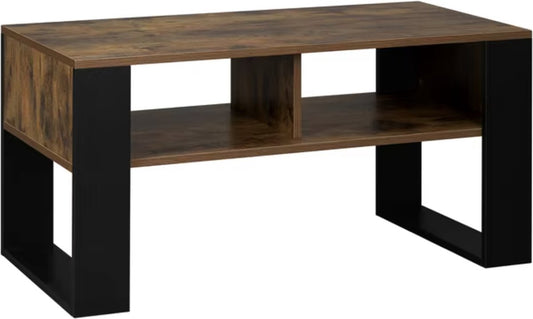 Coffee table - Rectangular coffee table - Side table - Industrial - 2 compartments - Wood - Melamine veneer - Rustic brown