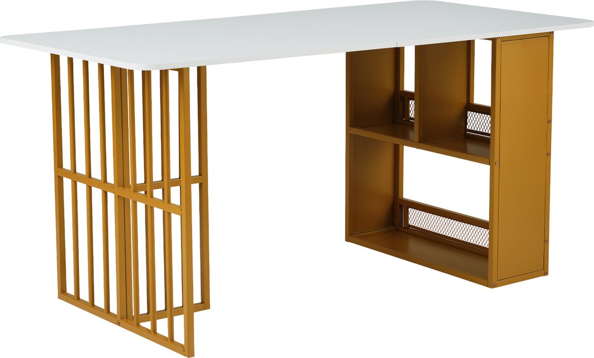 Opvouwbare Eettafel - Multifunctionele Uitschuifbare Eettafel - Beweegbare Eettafel - Uitschuifbare Eettafel met Lades - Eettafel in 3-Vorm - Wit en Goud