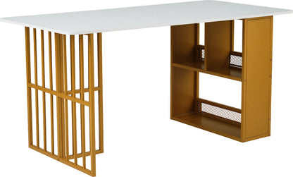 Opvouwbare Eettafel - Multifunctionele Uitschuifbare Eettafel - Beweegbare Eettafel - Uitschuifbare Eettafel met Lades - Eettafel in 3-Vorm - Wit en Goud