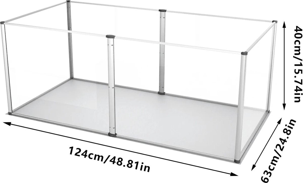 Acryl Knaagdierenkooi - Kooi voor Kleine Dieren, Cavia's, Hamsters, Konijntjes - 6 Panelen - 124x63x40 cm - 360° Zichtbaarheid - QUORE