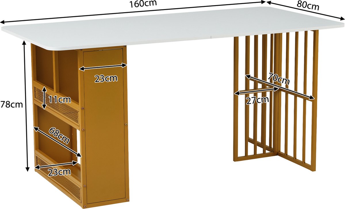 Opvouwbare Eettafel - Multifunctionele Uitschuifbare Eettafel - Beweegbare Eettafel - Uitschuifbare Eettafel met Lades - Eettafel in 3-Vorm - Wit en Goud
