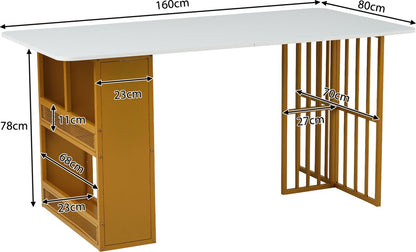 Opvouwbare Eettafel - Multifunctionele Uitschuifbare Eettafel - Beweegbare Eettafel - Uitschuifbare Eettafel met Lades - Eettafel in 3-Vorm - Wit en Goud