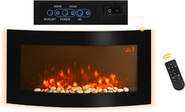 Elektrische Open Haard – Wandmontage - 1000W/200W met Afstandsbediening en Instelbare Vlammen - 89,2 x 13,5 x 48cm
