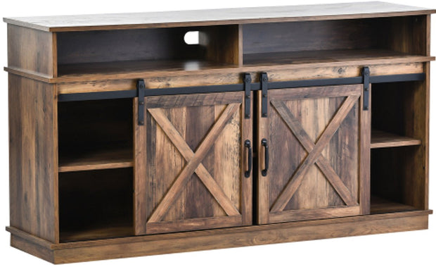 Grote Tv-Kast - Dressoir Entertainmentcentrum - met 2 Klassieke Schuifdeuren - Verstelbare Planken - voor Woonkamer - Eetkamer - Boerderijontwerp - 148x40x78cm
