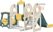 5 in 1 Kinderglijbaan Combinatie - Glijbaan, Schommel, Auto, Basketbal net - 182x172x115 cm