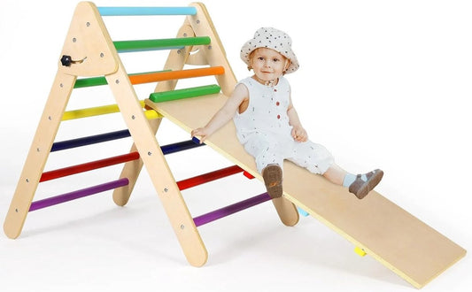 Peuter klimrek - Binnen klimrek - Binnen speeltuin - Klimspeelgoed - Houten glijbaan - 2-in-1 - Baby Gym - Opvouwbaar peuterrek