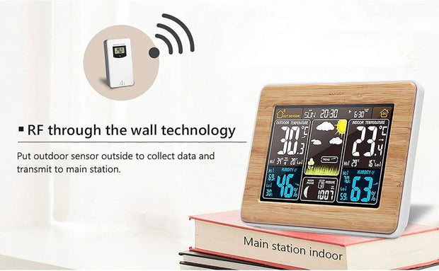 Draadloos Weerstation - met Buitensensor - DCF-Radioklok - Digitaal Kleurendisplay - Weersvoorspelling - Temperatuur - Luchtvochtigheidsalarm Binnen