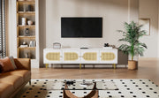 Wit Rattan - TV Cabinet - 180x40x50cm - 4 Rattan-Deuren - Verstelbare Planken - en Kabelbeheer voor Televisies tot 80 inch - Tv-Kast - Lowboards
