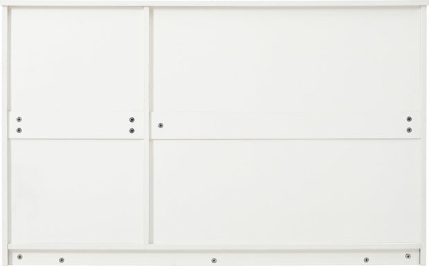 Dressoir - Wit - met 3 Deuren - Veel Opbergruimte - Kunstrotan Deuren en Metalen Handgrepen - is een Accentstuk in de Eetkamer - Woonkamer en Keuken