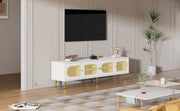 Wit Rattan - TV Cabinet - 180x40x50cm - 4 Rattan-Deuren - Verstelbare Planken - en Kabelbeheer voor Televisies tot 80 inch - Tv-Kast - Lowboards
