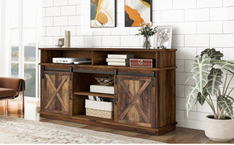 Grote Tv-Kast - Dressoir Entertainmentcentrum - met 2 Klassieke Schuifdeuren - Verstelbare Planken - voor Woonkamer - Eetkamer - Boerderijontwerp - 148x40x78cm