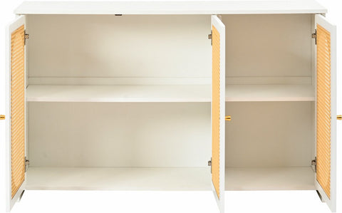 Dressoir - Wit - met 3 Deuren - Veel Opbergruimte - Kunstrotan Deuren en Metalen Handgrepen - is een Accentstuk in de Eetkamer - Woonkamer en Keuken