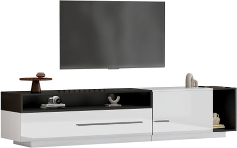 Modern Tv-kast - in Wit - Met een Uniek Patroon - 170x38x42cm - voor Televisie tot 80 inch - Twee Deuren - Kabelbeheer