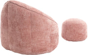 Zitzak Stoel met Voetensteun - Beanbag in Luxe Chenille Stof - Hoge Druk Schuimvulling - Ergonomisch Ontwerp - 89x88x76 cm - Roze