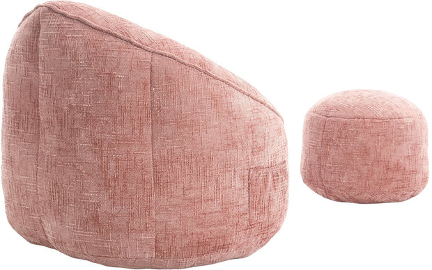 Zitzak Stoel met Voetensteun - Beanbag in Luxe Chenille Stof - Hoge Druk Schuimvulling - Ergonomisch Ontwerp - 89x88x76 cm - Roze