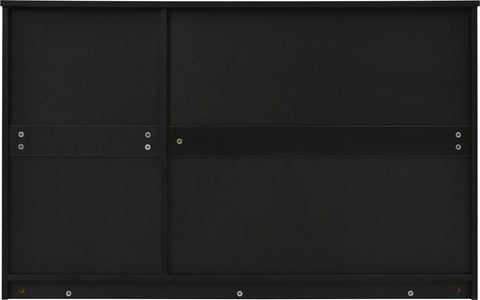 Dressoir - Zwart - met 3 Deuren - Veel Opbergruimte - Kunstrotan Deuren en Metalen Handgrepen - is een Accentstuk in de Eetkamer - Woonkamer en Keuken