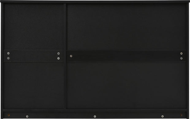 Dressoir - Zwart - met 3 Deuren - Veel Opbergruimte - Kunstrotan Deuren en Metalen Handgrepen - is een Accentstuk in de Eetkamer - Woonkamer en Keuken